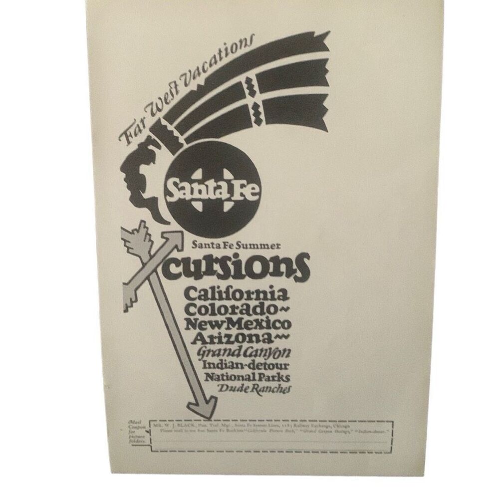 Vintage 1927 Santa Fe Far West Vacations Ad Advertisement